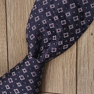 ROBERT TALBOTT Best of Class Metallic Navy Black Silver Abstract Mens Silk Tie